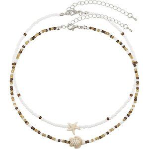 Bohemian Beaded Necklace for Women Layered Choker with Turtle Starfish Charm
